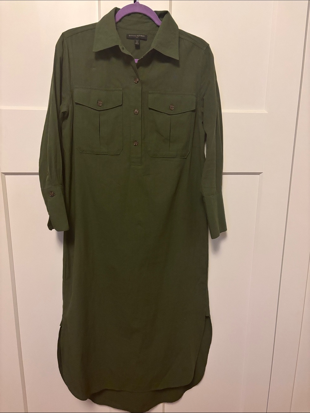 Banana Republic Olive Green Midi Shirt Dress